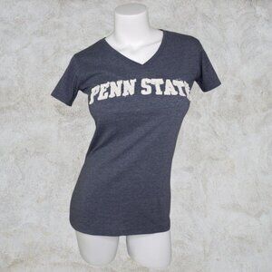 Penn State Three Square Brand Women's Long Fitted Blue Gray Raised Patch V Neck